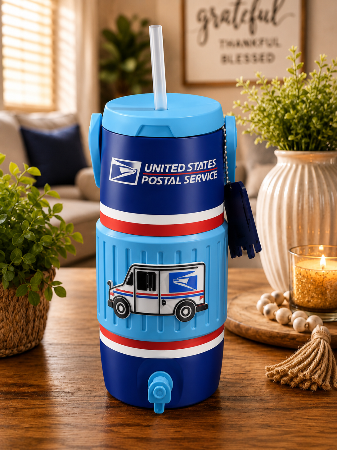 Postal Can Holder with keychain
