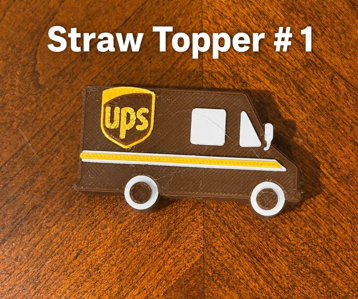 Ups can holder with keychain and straw topper