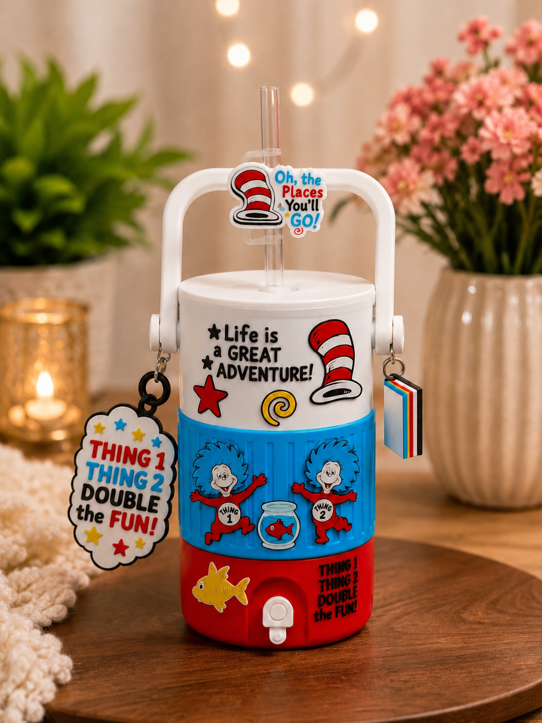 Thing 1 and 2 w/keychain, and straw topper