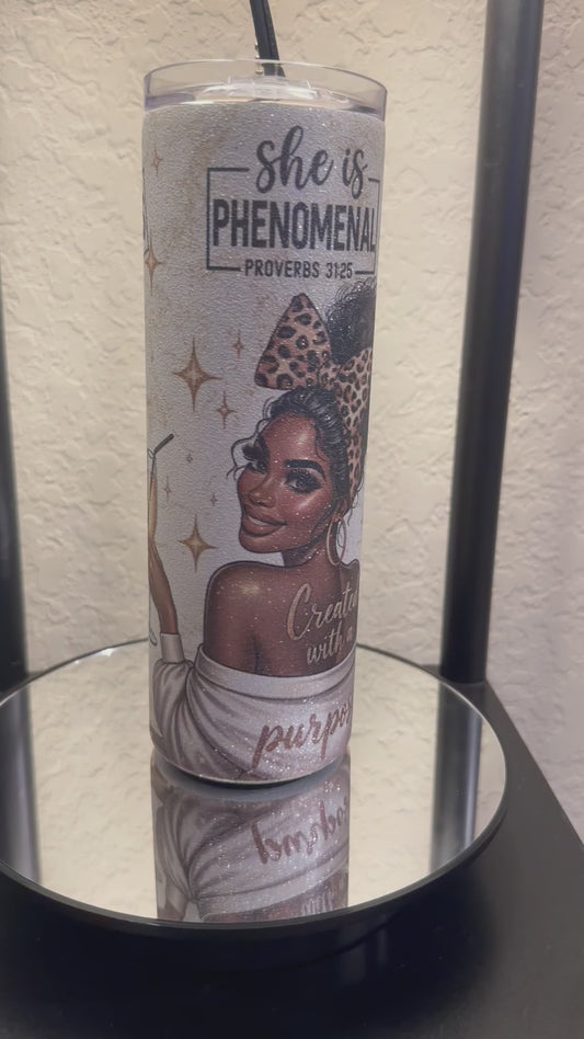 ✨ “She is Phenomenal” Glitter Tumbler